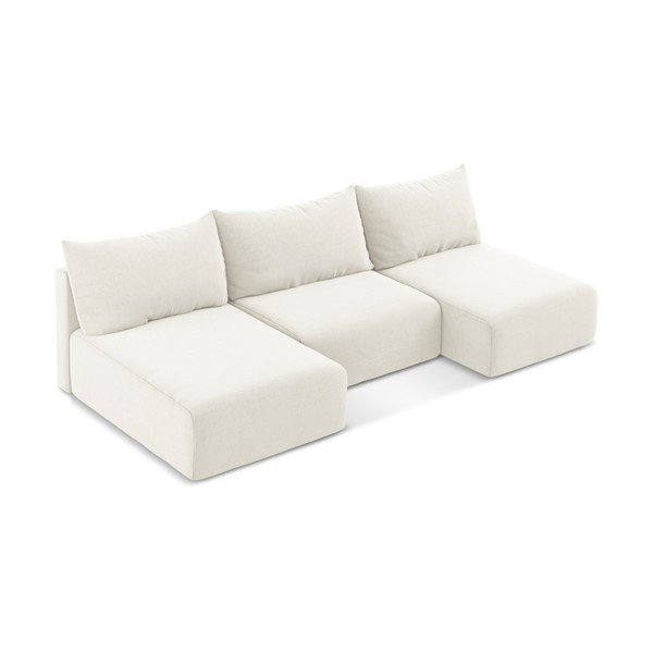 Krémszínű bársony kinyitható-tárolóhelyes (U alakú) sarokkanapé Kalena – Makamii-image-3