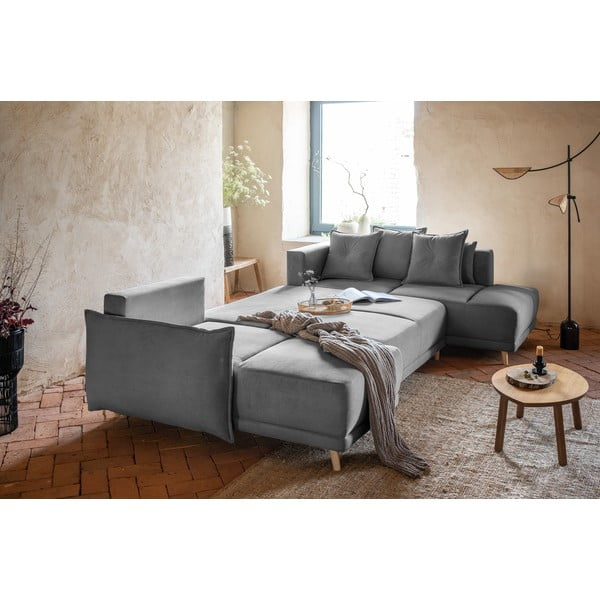 Szürke kordbársony kinyitható sarokkanapé (jobb oldali-U alakú) Lazy Lukka – Miuform-image-4