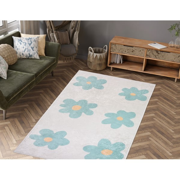 Mentazöld-elefántcsont színű mosható gyerek szőnyeg 60x100 cm Cute Flowers Green – Vitaus-image-1