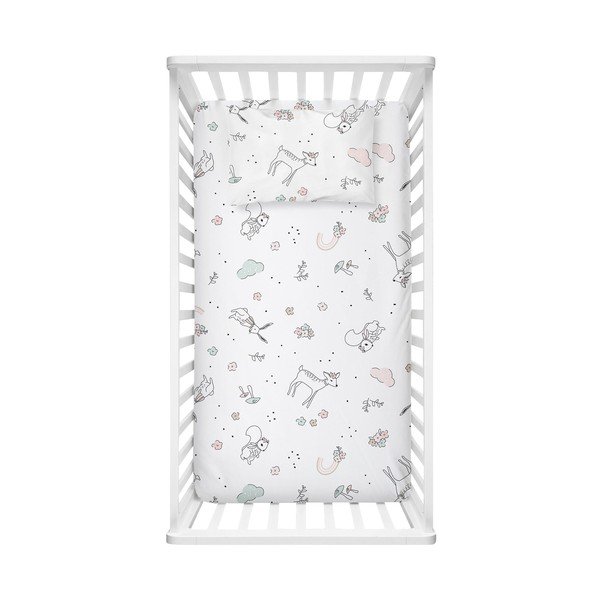 Fehér gumis renforcé pamut gyerek lepedő babaágyhoz 70x120 cm Flowers – Mijolnir