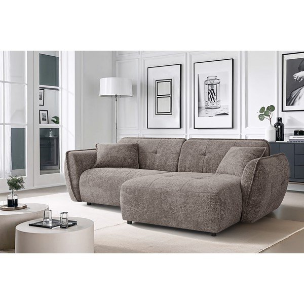 Szürkésbarna zsenília sarokkanapé (jobb oldali-heverő résszel) Nelia – Ropez-image-1