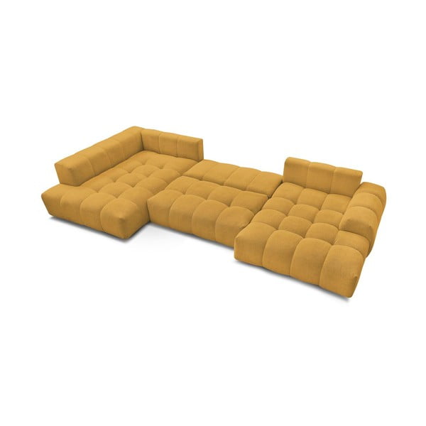 Mustársárga zsenília kinyitható-tárolóhelyes sarokkanapé (bal oldali-U alakú) Everest – Bobochic Paris-image-4
