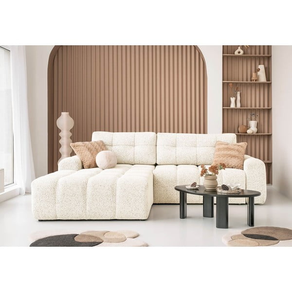 Krémszínű kinyitható tárolóhelyes moduláris sarokkanapé (bal oldali) Lulu – Miuform-image-4