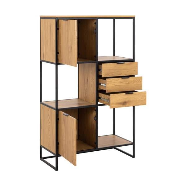 Fekete könyvespolc tölgyfa dekorral 85x141 cm Swindon - Actona-image-3