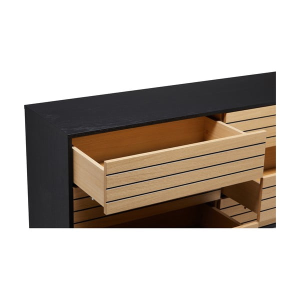 Fekete-natúr színű alacsony komód tölgyfa dekorral 140x84 cm Stripe – Woodman-image-1