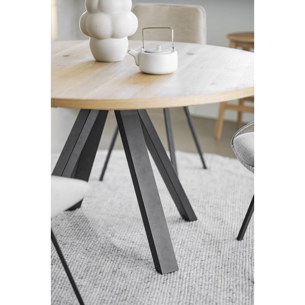 Natúr színű kerek bővíthető étkezőasztal tölgyfa dekorral ø 135 cm Maddock – Rowico-image-1