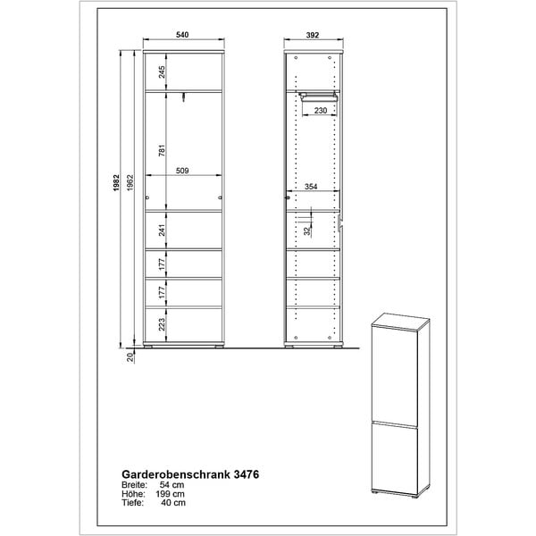 Ruhásszekrény bükkfa dekorral 54x200 cm Lissabon - Germania-image-4