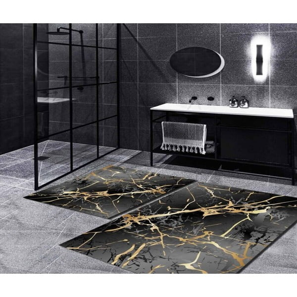 Fekete-aranyszínű fürdőszobai kilépő szett 2 db-os 60x100 cm Cracks – Mila Home-image-1