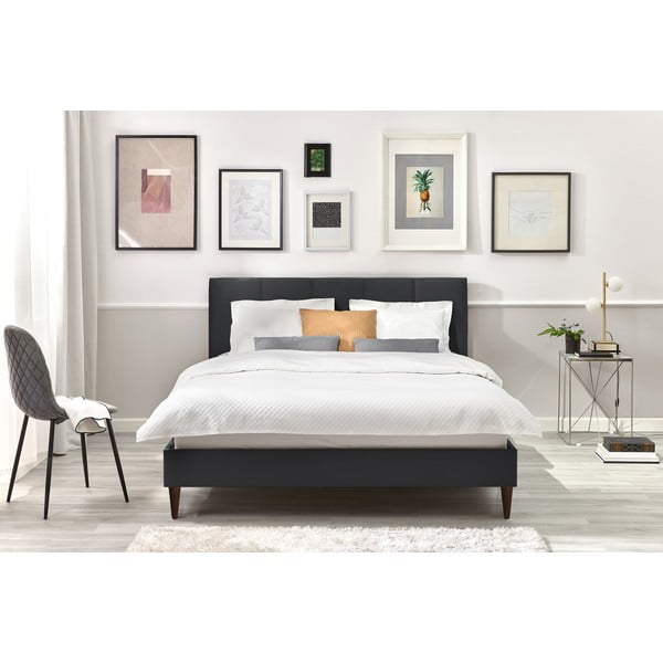 Antracitszürke kárpitozott franciaágy ágyráccsal 160x200 cm Vivara – Bobochic Paris-image-4