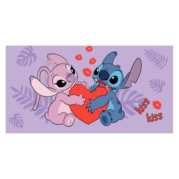 Lila pamut gyerek fürdőlepedő 70x140 cm Lilo and Stitch "Kiss" – Jerry Fabrics