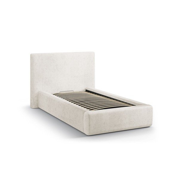 Krémszínű kárpitozott ágyneműtartós egyszemélyes ágy ágyráccsal 90x200 cm Amy – Micadoni -image-2