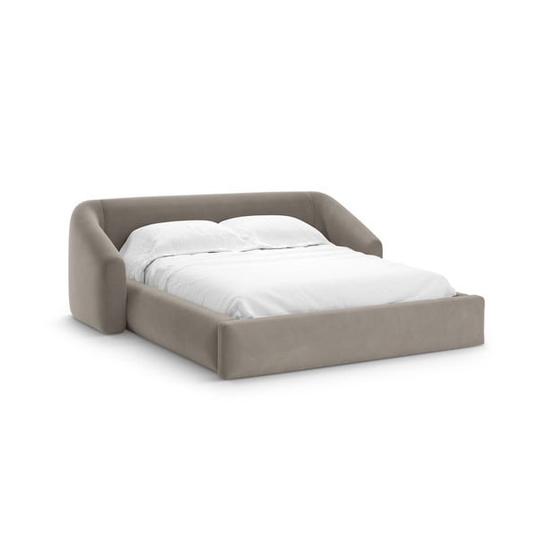 Világosbarna kárpitozott ágyneműtartós franciaágy ágyráccsal 160x200 cm Campi – Cosmopolitan Design