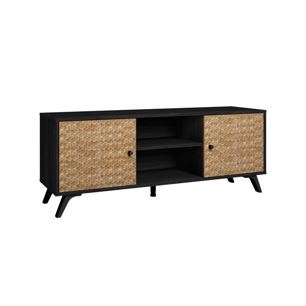 Fekete TV-állvány egzotikus fa dekorral 136x53 cm Hanoi - Marckeric-image-3