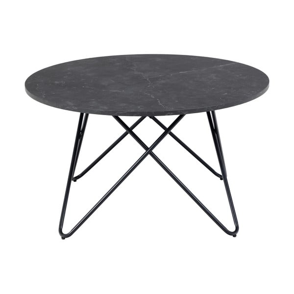 Fekete kerek dohányzóasztal márvány dekoros asztallappal ø 80 cm Wyre – Actona-image-4