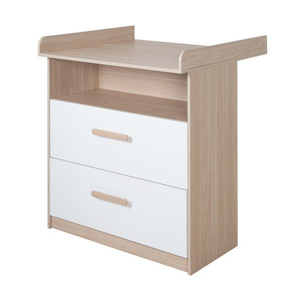 Fehér-natúr színű gyerek komód pelenkázó feltéttel, tölgyfa dekorral 88x98x75 cm Cabane – Roba-image-4