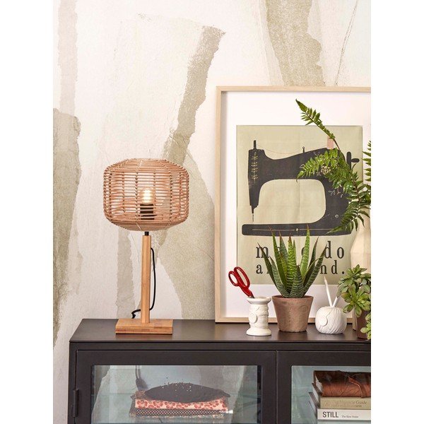 Natúr színű asztali lámpa rattan búrával (magasság 40 cm) Tanami – Good&Mojo-image-1