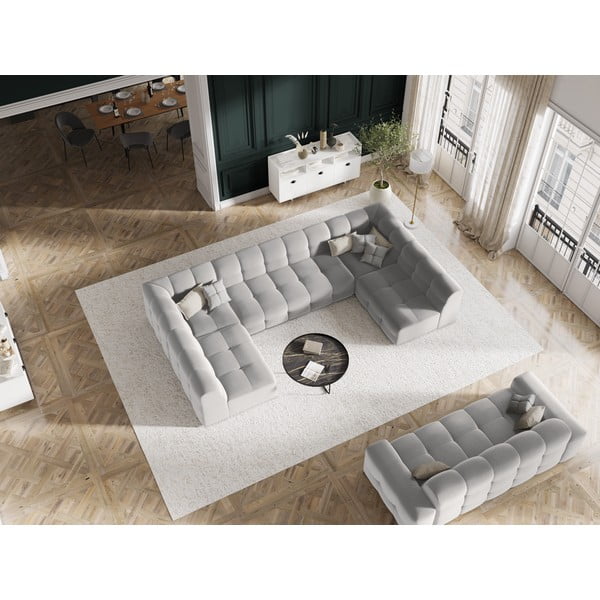 Világosszürke bársony sarokkanapé ("U" alakú) Kendal – Micadoni Home-image-1
