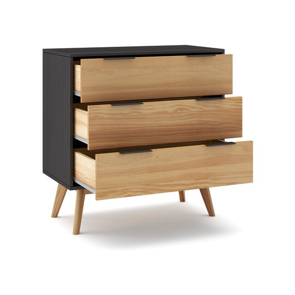 Fekete-natúr színű borovi fenyő magas komód 80x83 cm Lavis – Marckeric-image-4