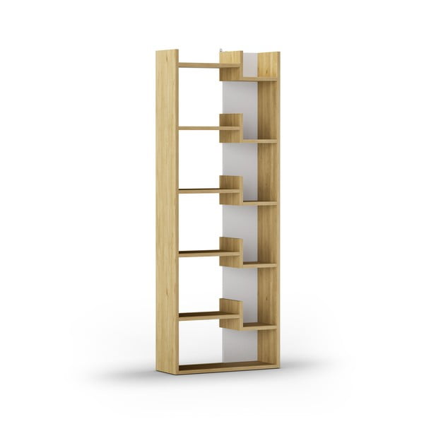 Fehér-natúr színű könyvespolc tölgyfa dekorral 60,5x162 cm Klapo – Marckeric-image-3