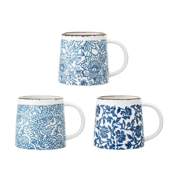 Fehér-kék kőedény bögre szett 3 db-os Molly – Bloomingville