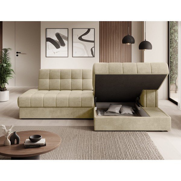 Világosbarna bársony kinyitható sarokkanapé (jobb oldali-heverő résszel) Blezalt – ELTAP-image-4