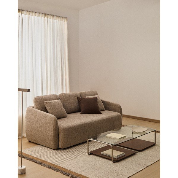Szürkésbarna zsenília kinyitható kanapé 218 cm Laira – Kave Home-image-1