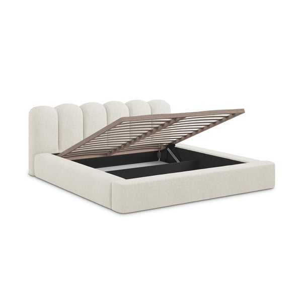 Krémszínű kárpitozott ágyneműtartós franciaágy ágyráccsal 140x200 cm Mano – Makamii-image-2