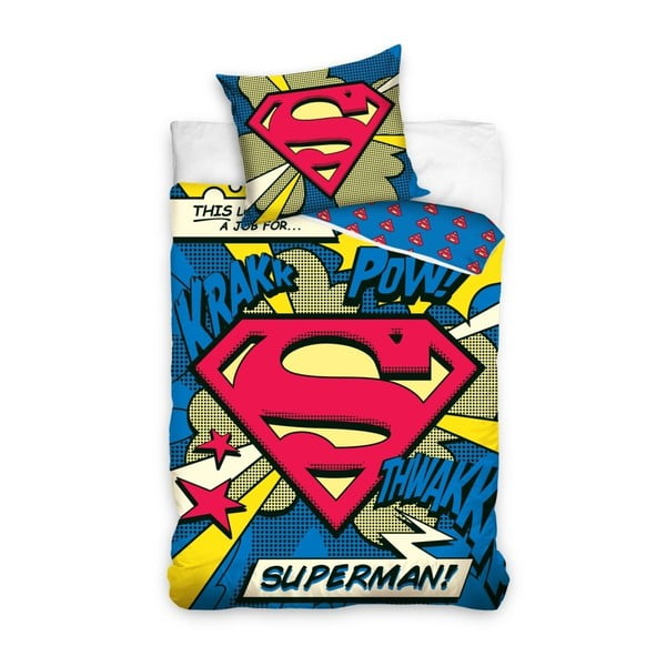 Superman Logo egyszemélyes pamut gyerek ágyneműhuzat, 160 x 200 cm - CARBOTEX