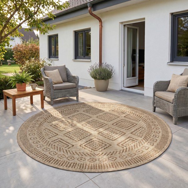 Bézs kerek kültéri-beltéri szőnyeg ø 160 cm Mira 1452 – Ayyildiz Carpets-image-1