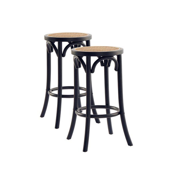 Fekete rattan bárszék szett 2 db-os (ülésmagasság 65,5 cm) Koster – Jotex
