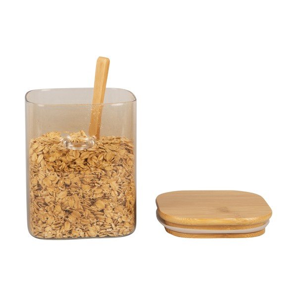 Canister barna üveg doboz fa fedéllel és kanállal, magasság 13 cm - PT LIVING-image-2