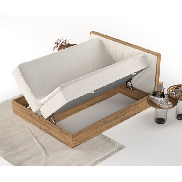 Krémszínű-natúr színű ágyneműtartós boxspring ágy 160x200 cm Asahi – Maison de Rêve-image-3