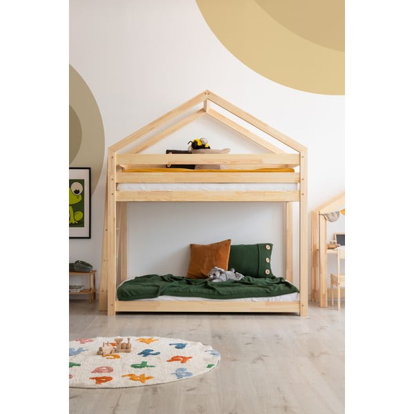 Natúr színű házikó alakú-emeletes borovi fenyő gyerekágy 90x200 cm Mila DMPB – Adeko-image-2