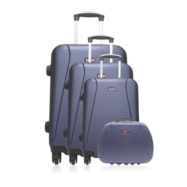 Lanzarote-C 4 db-os kék gurulós bőrönd szett, táskával - Hero