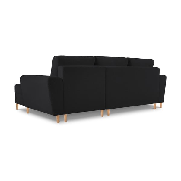 Fekete buklé kinyitható tárolóhelyes sarokkanapé (jobb oldali-heverő résszel) Kyoto – Cosmopolitan Design-image-4