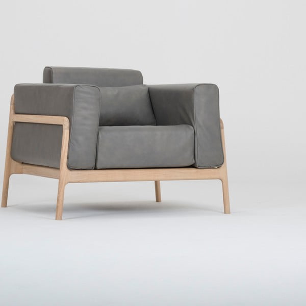 Fawn fotel tömör tölgyfa konstrukcióból sötétszürke bivalybőr ülőpárnával - Gazzda-image-4