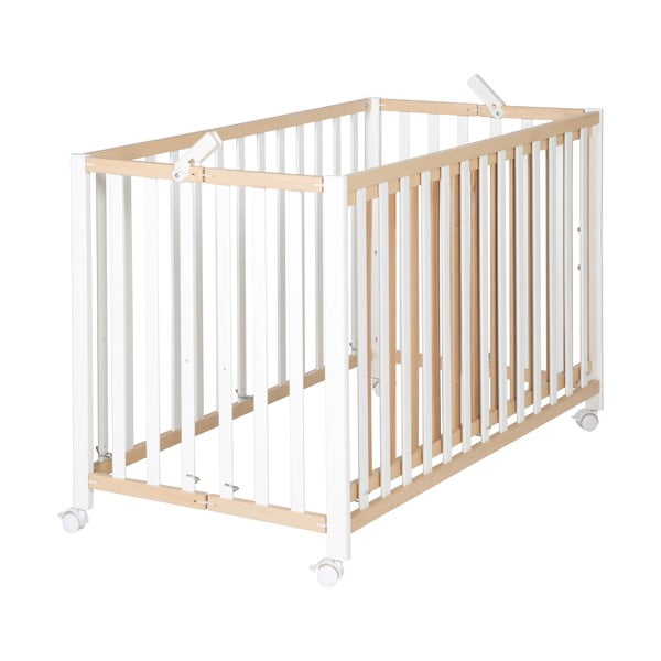 Fehér-natúr színű összecsukható gurulós babaágy 60x120 cm Fold up – Roba-image-2