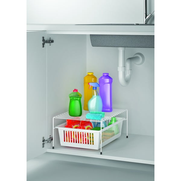 Dino fehér rozsdamentes kiegészítő polc tárolóhellyel - Metaltex-image-3