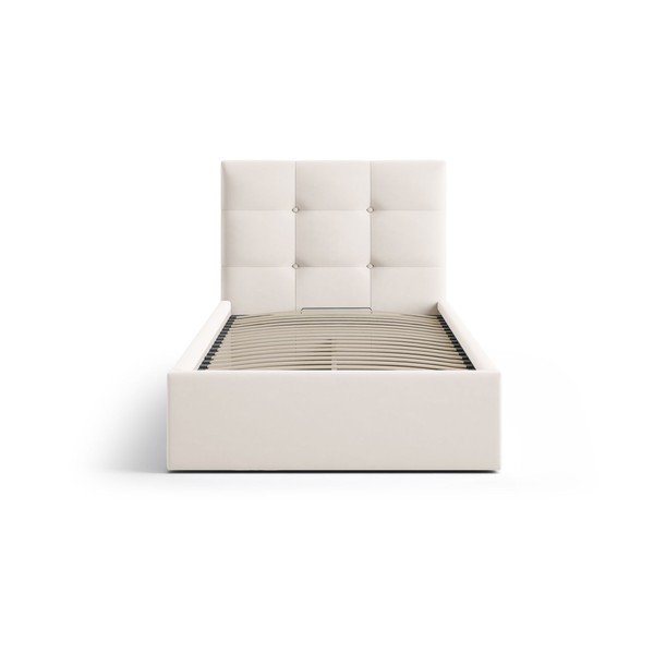 Krémszínű kárpitozott ágyneműtartós egyszemélyes ágy ágyráccsal 90x200 cm Phaedra – Micadoni -image-3