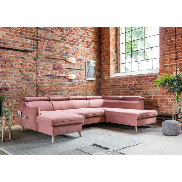 Világos rózsaszín bársony kinyitható sarokkanapé (jobb oldali-"U" alakú) Sweet Harmony – Miuform-image-4