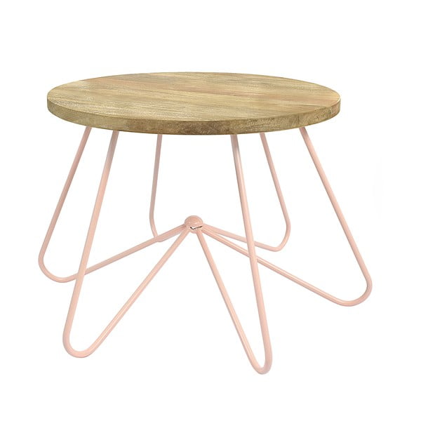 Round Stocky világos rózsaszín kisasztal levehető mangófa lappal, ø 68 cm - HF Living