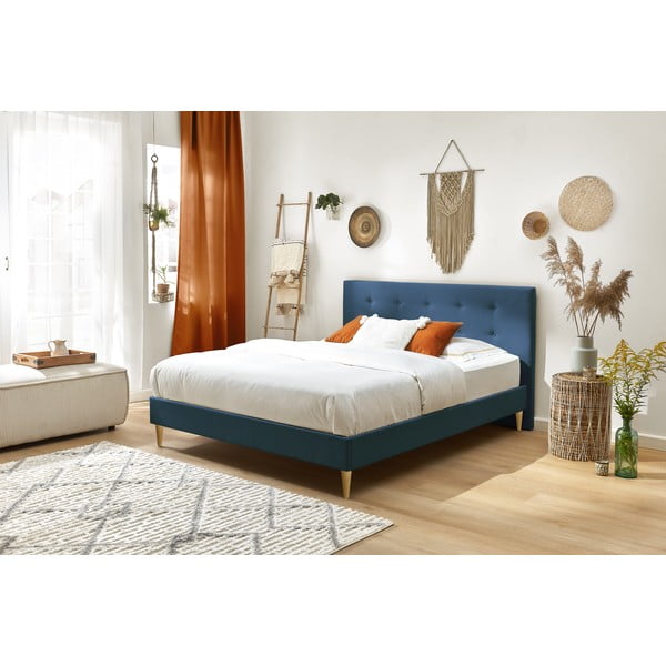 Kék kárpitozott franciaágy ágyráccsal 180x200 cm Rory – Bobochic Paris-image-3