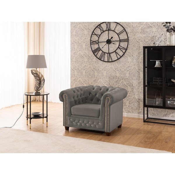 Szürke bársony chesterfield fotel York Blik – Ropez-image-1