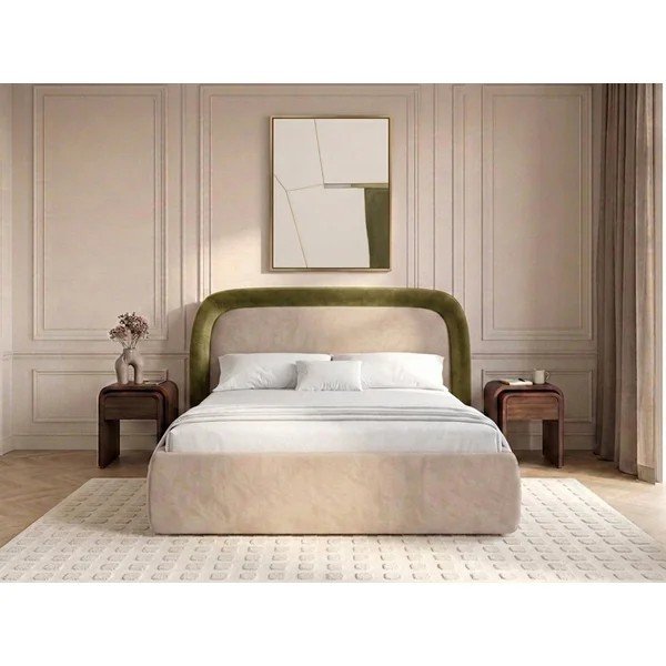 Zöld kárpitozott ágyneműtartós franciaágy ágyráccsal 160x200 cm Sam – Bobochic Paris-image-1
