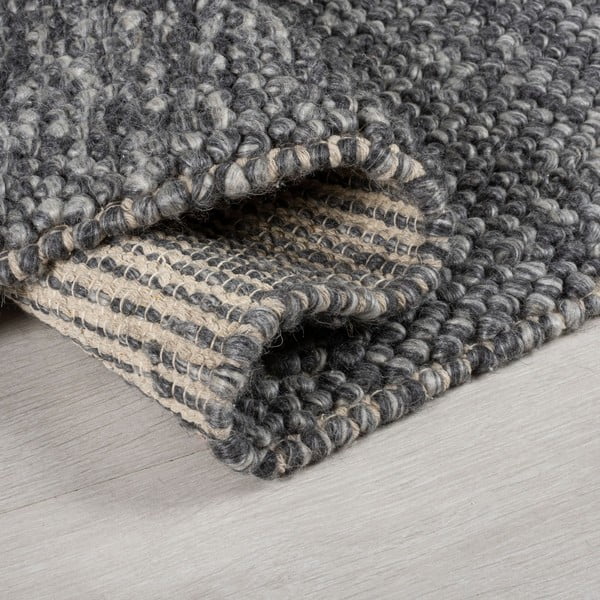 Sötétszürke kézi szövésű gyapjúkeverék futószőnyeg 60x230 cm Minerals – Flair Rugs-image-3