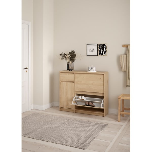 Natúr színű billenő ajtós cipőtartó tölgyfa dekorral 109x93x32 cm Naia – Tvilum-image-1