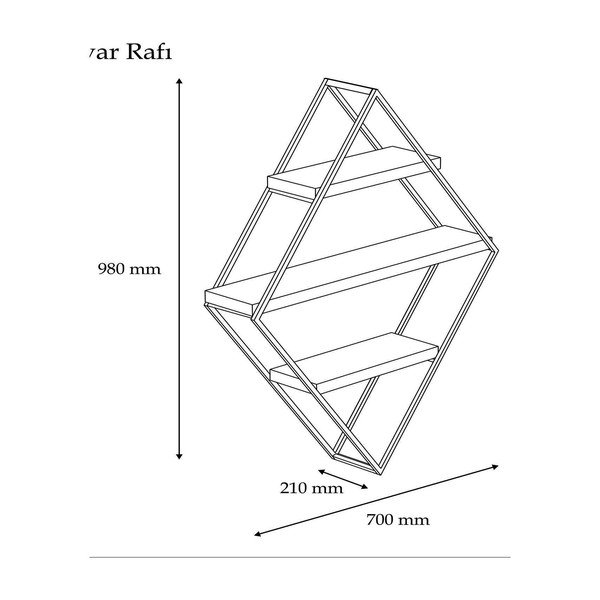 Fekete-natúr színű többszintes fali polc Meho – Kalune Design-image-3