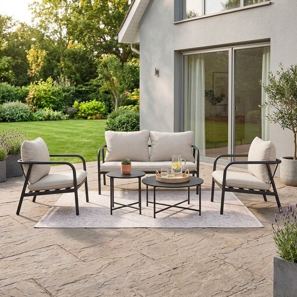 Bézs acél négyszemélyes kerti lounge szett Ostuni – Bizzotto-image-1