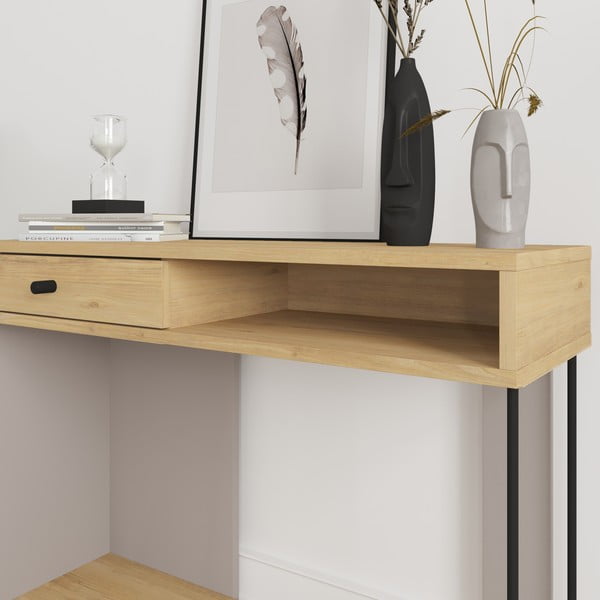 Konzolasztal tölgyfa dekoros asztallappal 35x100 cm Saturne – Marckeric-image-4