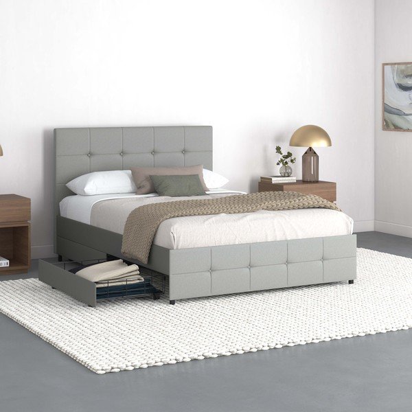 Szürke kárpitozott ágyneműtartós franciaágy 140x200 cm Rose – Støraa-image-2